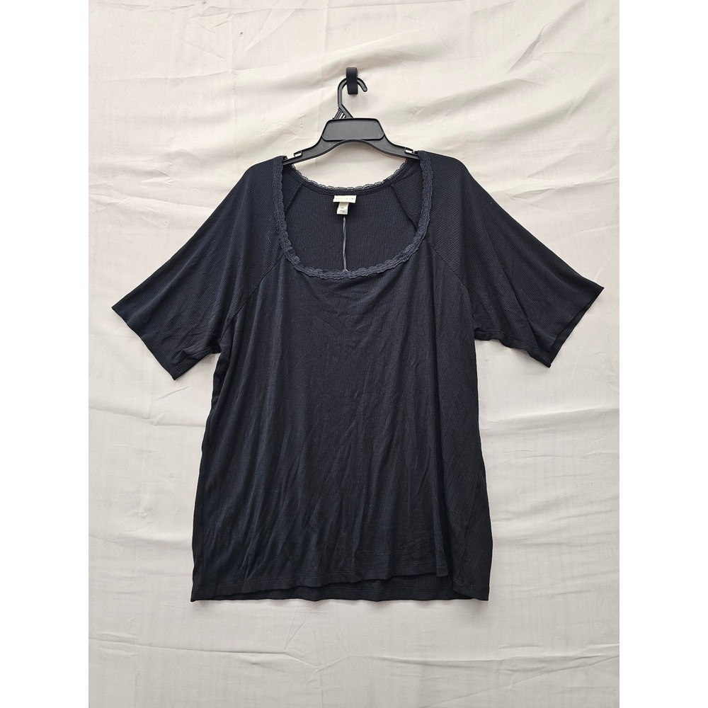Ava & Viv Womens Scoop Neck Ribbed Short Sleeve Top Black Rayon Blend Size 3X